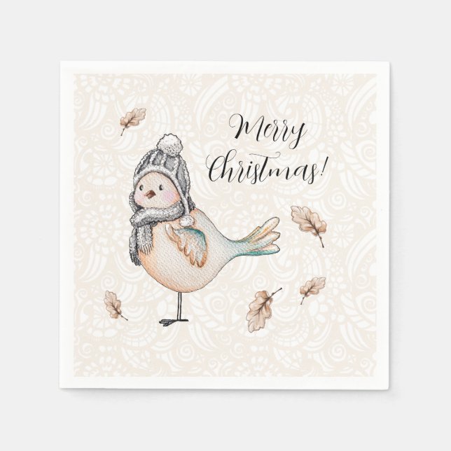 Serviette En Papier Illustration du Bruant mou d'hiver (Devant)