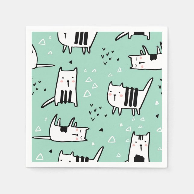 Serviette En Papier Illustration du chat de dessin (Devant)