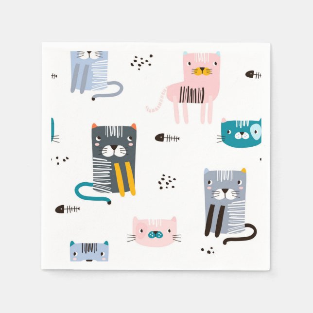 Serviette En Papier Illustration du chat de dessin (Devant)