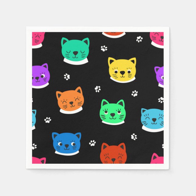 Serviette En Papier Illustration du chat de dessin (Devant)