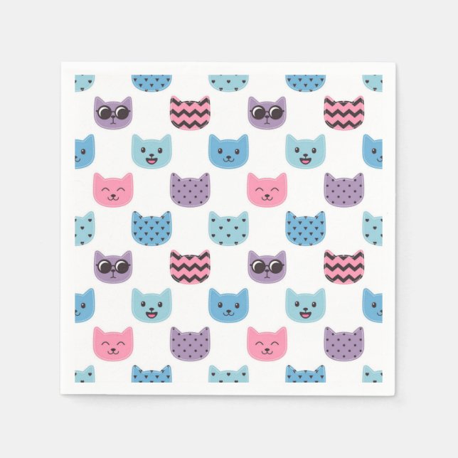Serviette En Papier Illustration du chat de dessin (Devant)