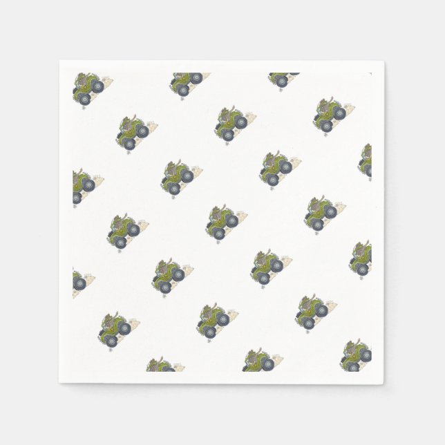 Serviette En Papier Illustration d'un éléphant conduisant une jeep. (Devant)