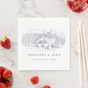 Serviette En Papier Illustration élégante de vignoble pour mariage de