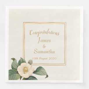 Serviette En Papier Illustration florale blanche simple   MARIAGE