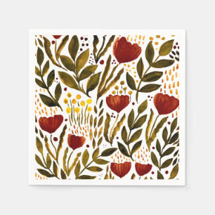 Serviette En Papier Illustration florale botanique d'orange brûlé