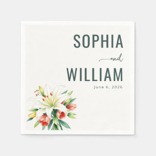 Serviette En Papier Illustration Florale Verte Élégante