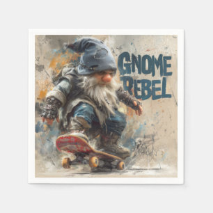 Serviette En Papier illustration graphique de gnome rebelle en skatebo