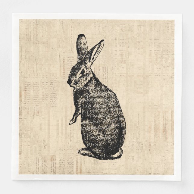 Serviette En Papier Illustration lapin antique avec script (Devant)