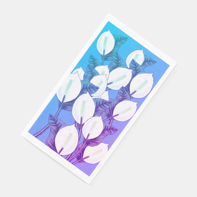 Serviette En Papier Illustration Lily blanche bleu pâle violet (Coin)