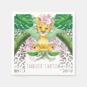 Serviette En Papier Illustration Lion Fille Safari Baptême I Anniversa