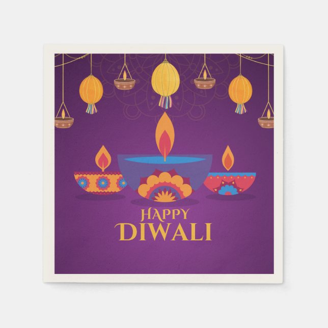 Serviette En Papier Illustration lumineuse Diwali rose pourpre (Devant)