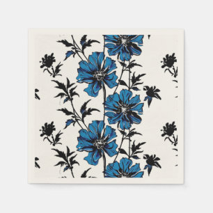 Serviette En Papier Illustration minimaliste d'encre florale bleue et