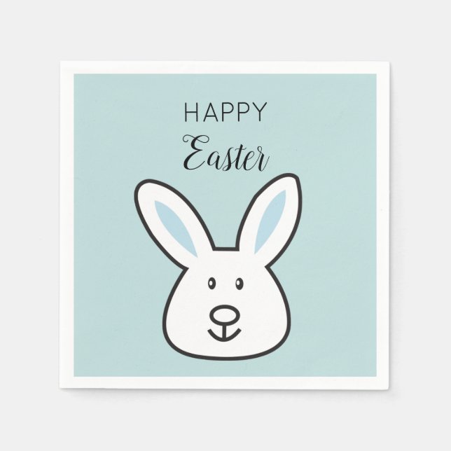 Serviette En Papier Illustration Pastel Blue Cute Bunny de Pâques (Devant)