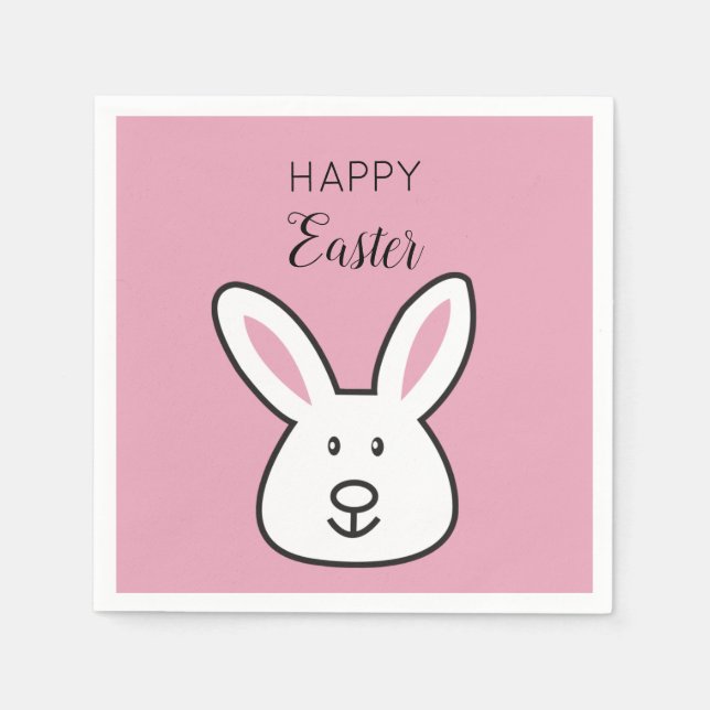Serviette En Papier Illustration Pastel Pink Cute Bunny Pâques (Devant)