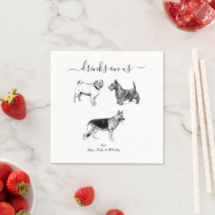 Serviette En Papier Illustration personnalisée de mariage avec 3 chien