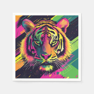 Serviette En Papier Illustration Pop Art Tiger avec des couleurs néon