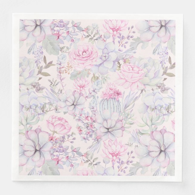 Serviette En Papier Illustration rose florale Succulent Motif d'été (Devant)