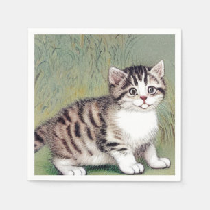 Serviette En Papier Illustration vintage de chaton rayé
