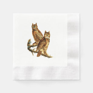 Serviette En Papier Illustration vintage de la paire de chouettes à co