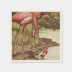 Serviette En Papier Illustration Vintage Flamant rose