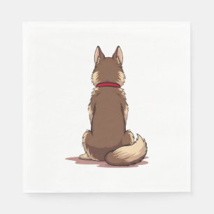 Serviette En Papier Illustration vintage vue arrière chien husky marro