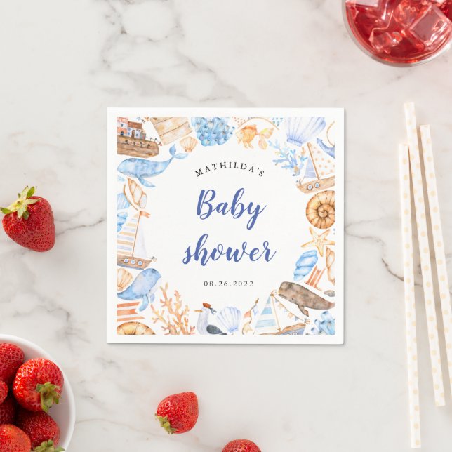 Serviette En Papier illustrations de plage nautique papier baby shower (En situation)