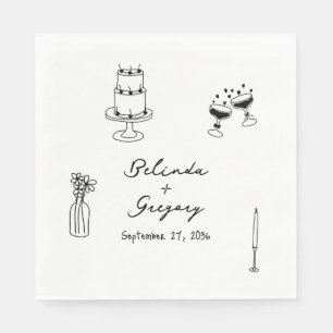 Serviette En Papier Illustrations noir dessinées à la main Mariage