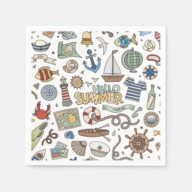 Serviette En Papier Illustrations Plage Côtière Amusante (Devant)