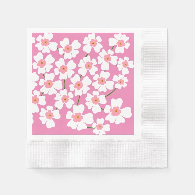 Serviette En Papier Imaginaire blanc Motif de fleurs  rose Mariage (Devant)
