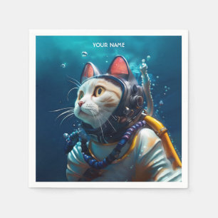 Serviette En Papier Imaginaire Cute Cat Diver Plongée
