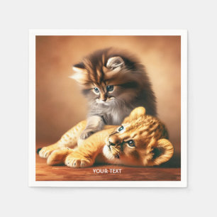Serviette En Papier Imaginaire Cute Kitten Jouer Avec Tigre