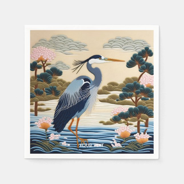 Serviette En Papier Imaginaire Cute Vivid japonais Heron Blue (Devant)