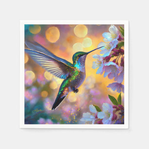 Serviette En Papier Imaginaire de cerisier en fleurs Hummingbird