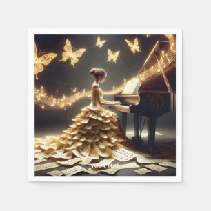 Serviette En Papier Imaginaire fille mignonne Jouer Piano