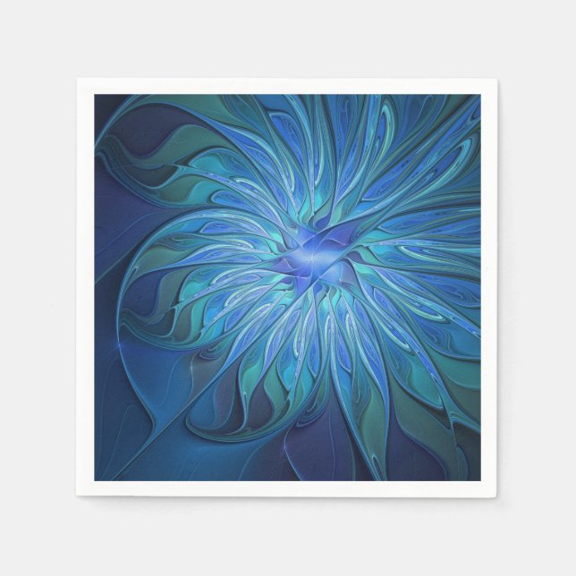 Serviette En Papier Imaginaire Fleur Bleue Motif, Art Fractal Abstrait (Devant)