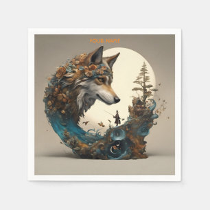 Serviette En Papier Imaginaire Fleurs Vivides mignonnes Assistant Wolf