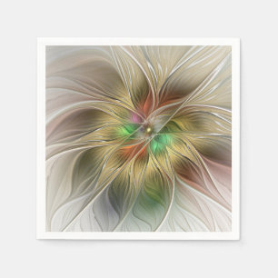 Serviette En Papier Imaginaire Floral Avec Or Moderne Abstrait Fractal