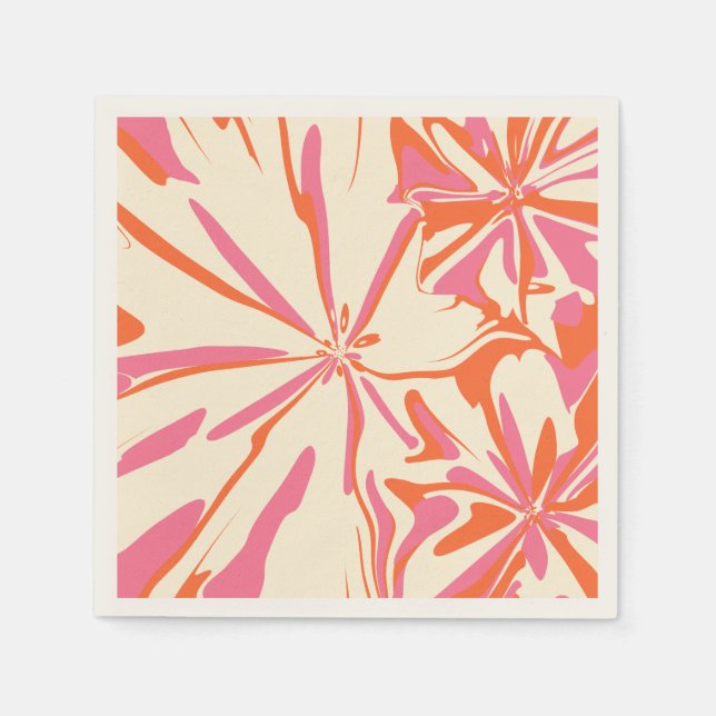 Serviette En Papier Imaginaire Floral - rose, orange et crème (Devant)