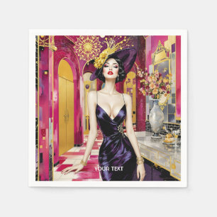 Serviette En Papier Imaginaire jolie dame Art Déco