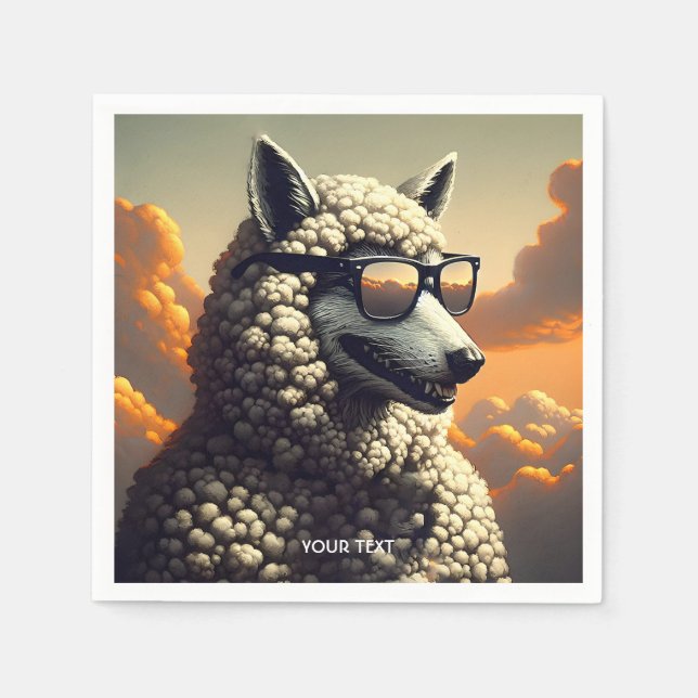 Serviette En Papier Imaginaire Loup mignon vêtu Mouton (Devant)
