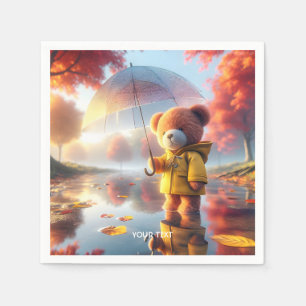 Serviette En Papier Imaginaire mignon bébé ours parapluie