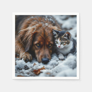 Serviette En Papier Imaginaire mignon chien chat neige