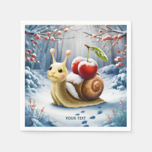 Serviette En Papier Imaginaire mignonne cerise d'escargot hiver