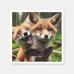 Serviette En Papier Imaginaire Mignonne Forêt de Deux Foxes
