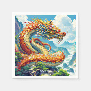 Serviette En Papier Imaginaire Mignonne Montagnes Dragon Orange