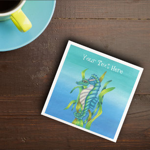 Serviette En Papier Imaginaire Sea Dragon Aqua Blue dans Seaweed sur b