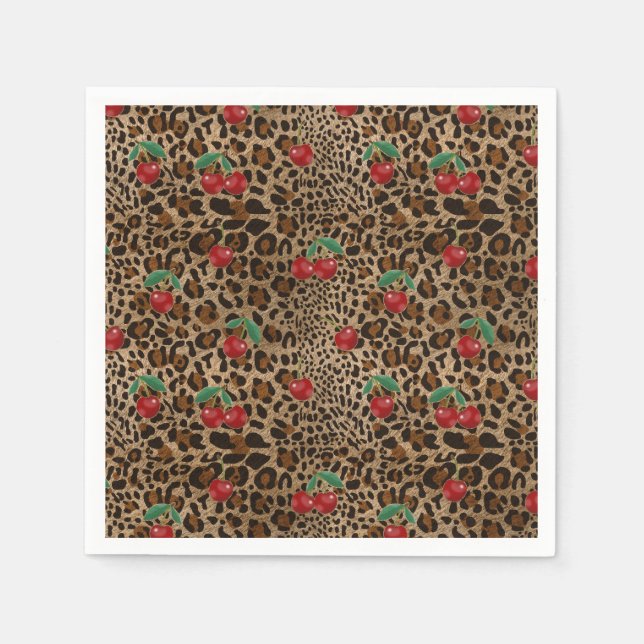 Serviette En Papier Impression d'animal Léopard Guépard Cerises Rouges (Devant)