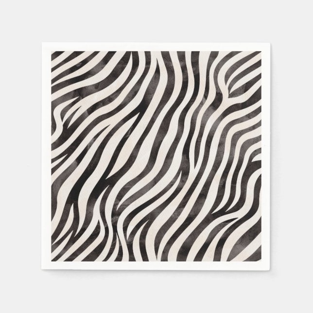 Serviette En Papier Impression d'animal Moderne Mariage Blanc & Noir  (Devant)