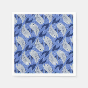 Serviette En Papier Impression de bloc de poisson - bleu