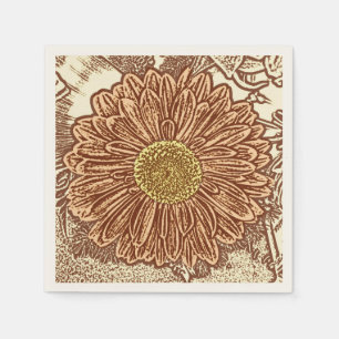 Serviette En Papier Impression de gérbera bloc - marron et beige